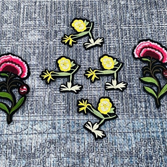 6 Iron On Patches Red and Yellow Flowers Patches for Craft Cloth Embroidery - Picture 7 of 9